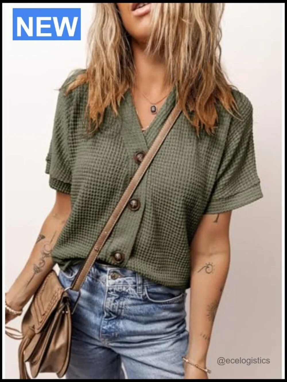 Waffle Knit Button Down Shacket Jacket Dressy Blouses